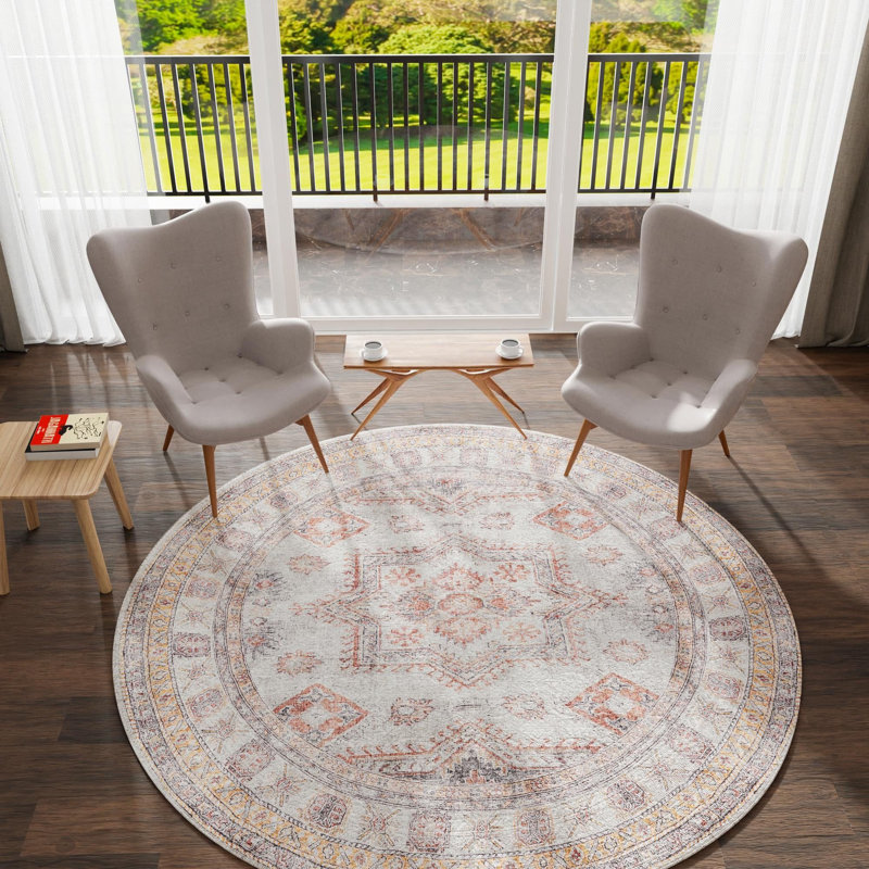 Tapis ivoire Aucun, Rond 2 pi