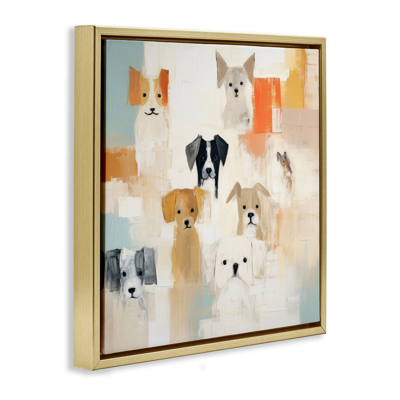 Collage de chien moderne, H 18 po x l 18 po, Cadre flottant doré