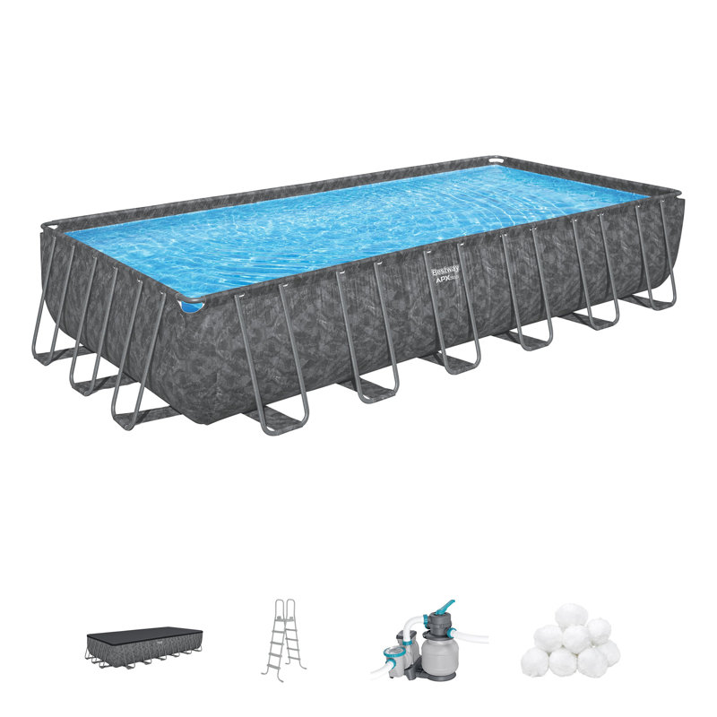 Bestway APX 365 24' x 12' x 52" Rectangular Above Ground Swimming Pool Set, Gray