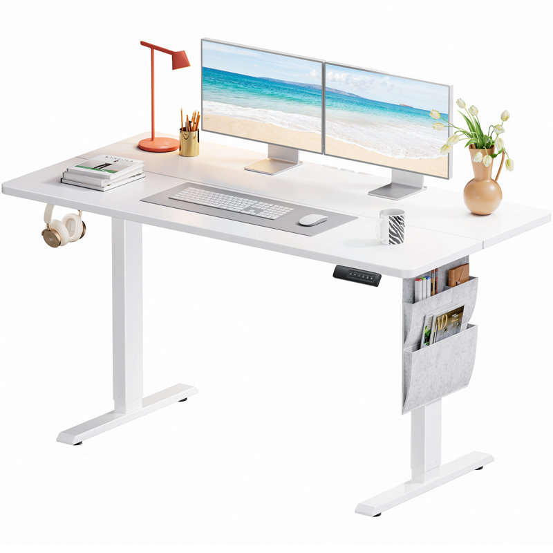 Hrithvik  Height Adjustable Computer Standing Desk with Storage Bag for Home Office, White, 46.7" H x 48" W x 28" D