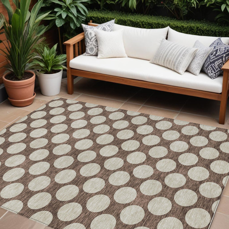 Tapis intérieur lavable à pois brun et beige 9 pi x 12 pi