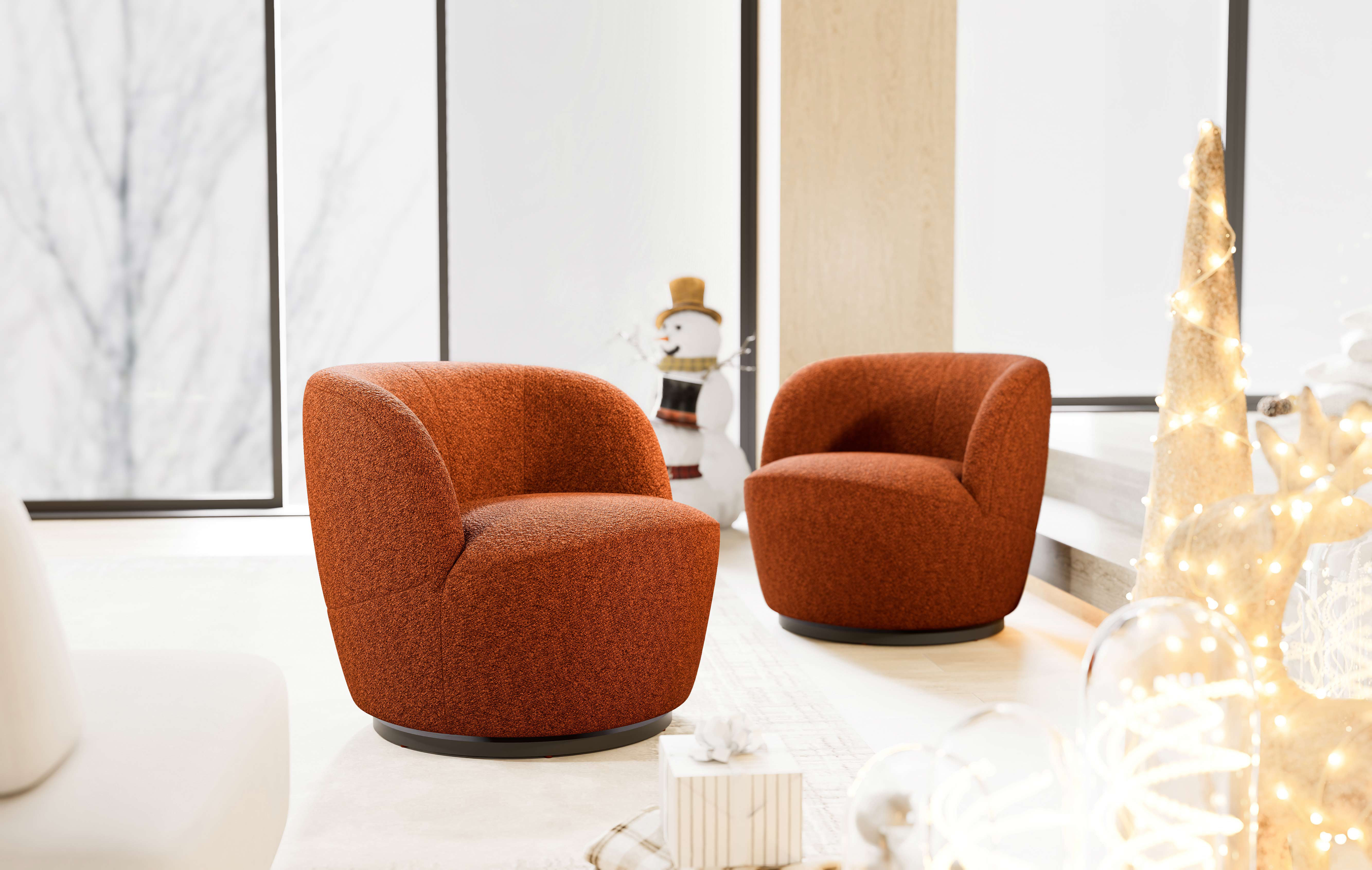Nen Upholstered Swivel Accent Chairs, Boucle Swivel Barrel Chair, Accent Arm Chairs for Small Space (Set of 2)