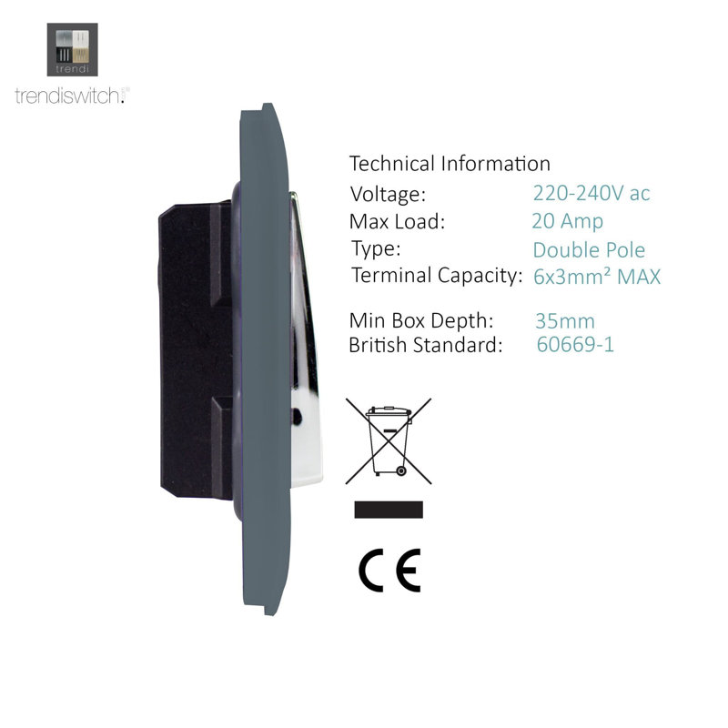 Trendi Switch 1 Gang 20 Amp Heavy Duty Rocker Switch, Warm Grey