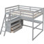 Lit mezzanine double avec bureau et tablettes, gris élégant - Bois de pin fabriqué pour une chambre à coucher sophistiquée-1134655933-1134655931