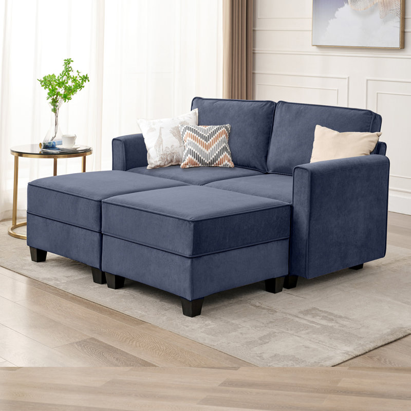 Canapé modulaire 5 pièces Zhariya, Velours bleu marine