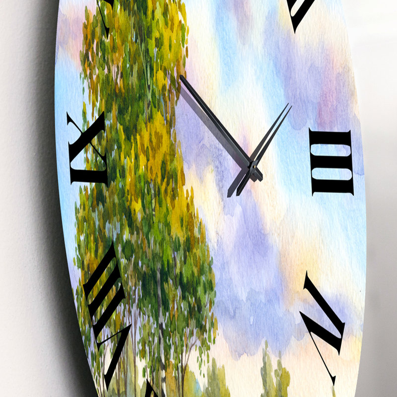 Paysage, arbres dans le champ du soir - Horloge murale traditionnelle, Petit