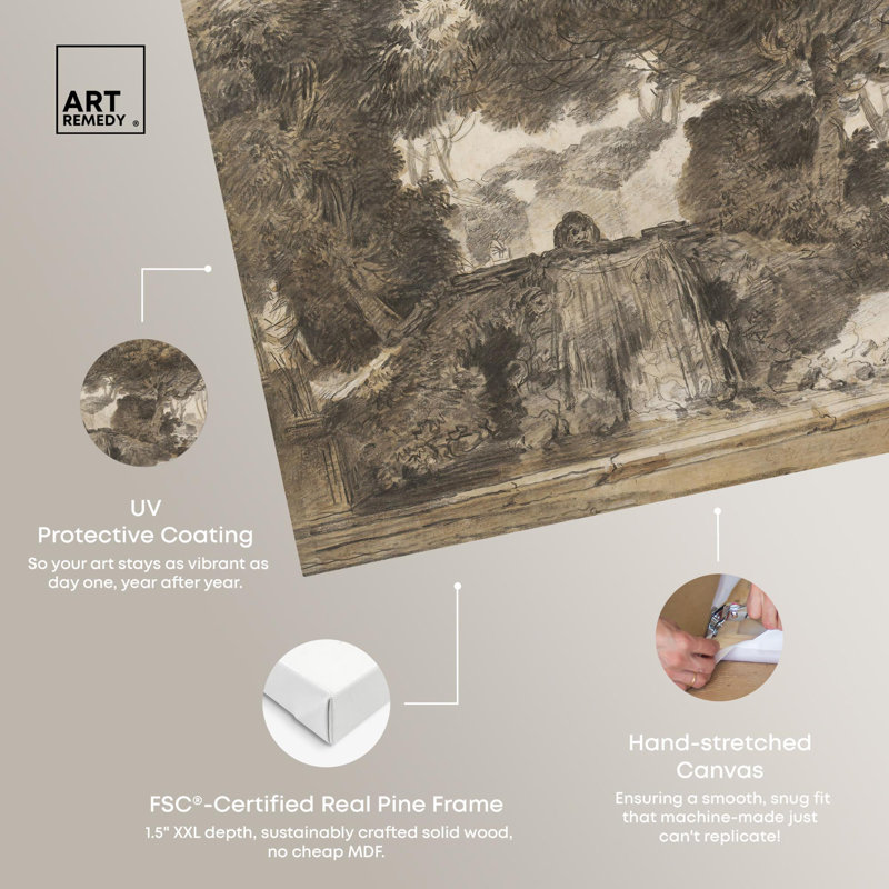 Vintage Landscape Wrapped Canvas Art in Brown and Beige
