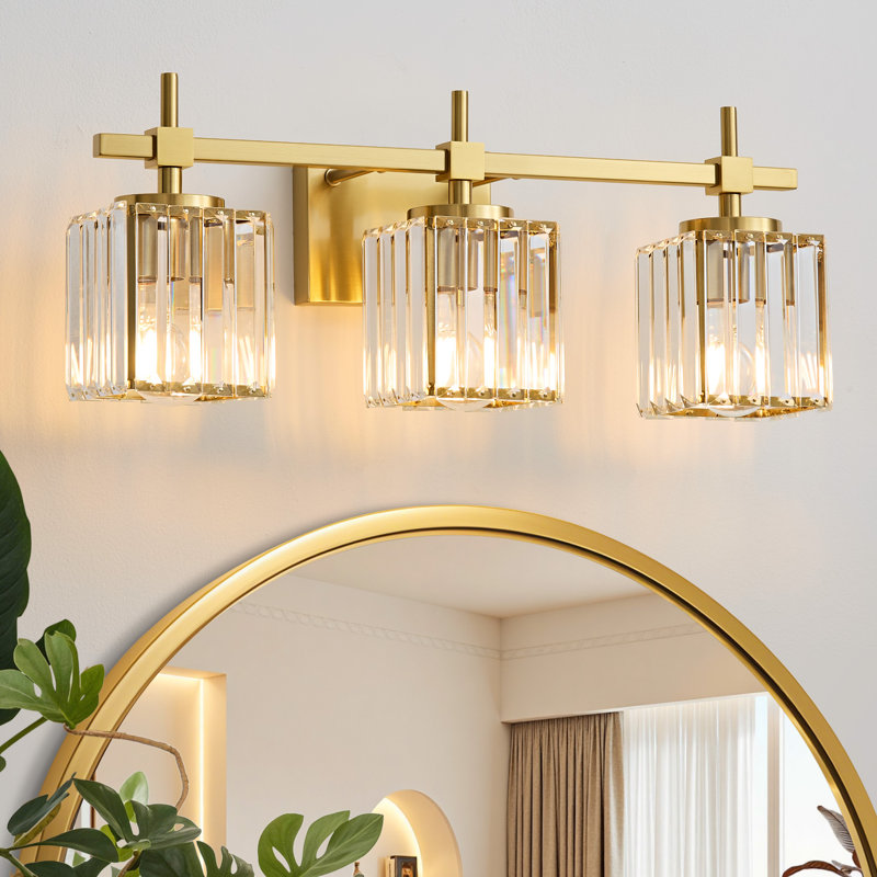 3 - Light Gold Modern Elegant Luxury Dimmable Bathroom Vanity Light With Square Crystal Shade, Gold