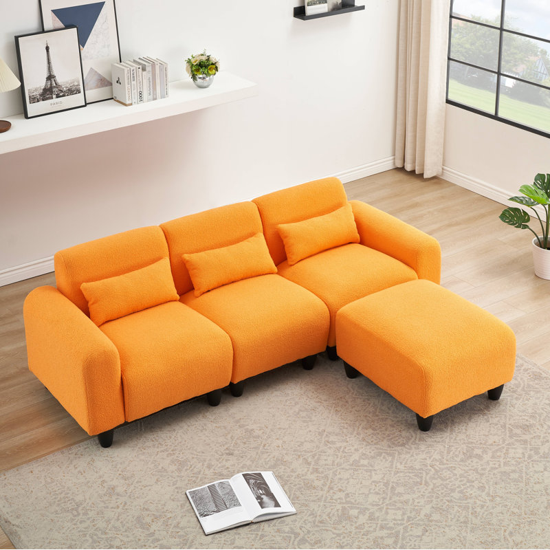 Canapé à accoudoirs arrondis 84,6 po Eibe, Mélange de polyester orange