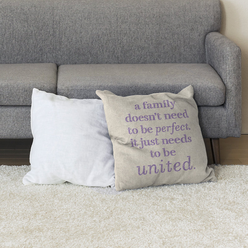 Coussin de sol Family Love, Blanc / Mauve, H 36 po x l 36 po