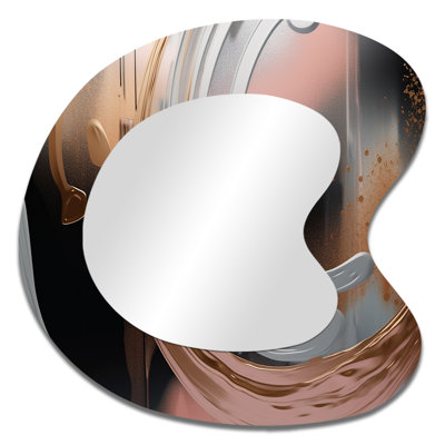 Abstract Golden and pink infinity rivers I - Liquid Ink Irregular Shape Decorative Wall Mirror, Modern Asymmetrical Mirror, Printed Metal Art