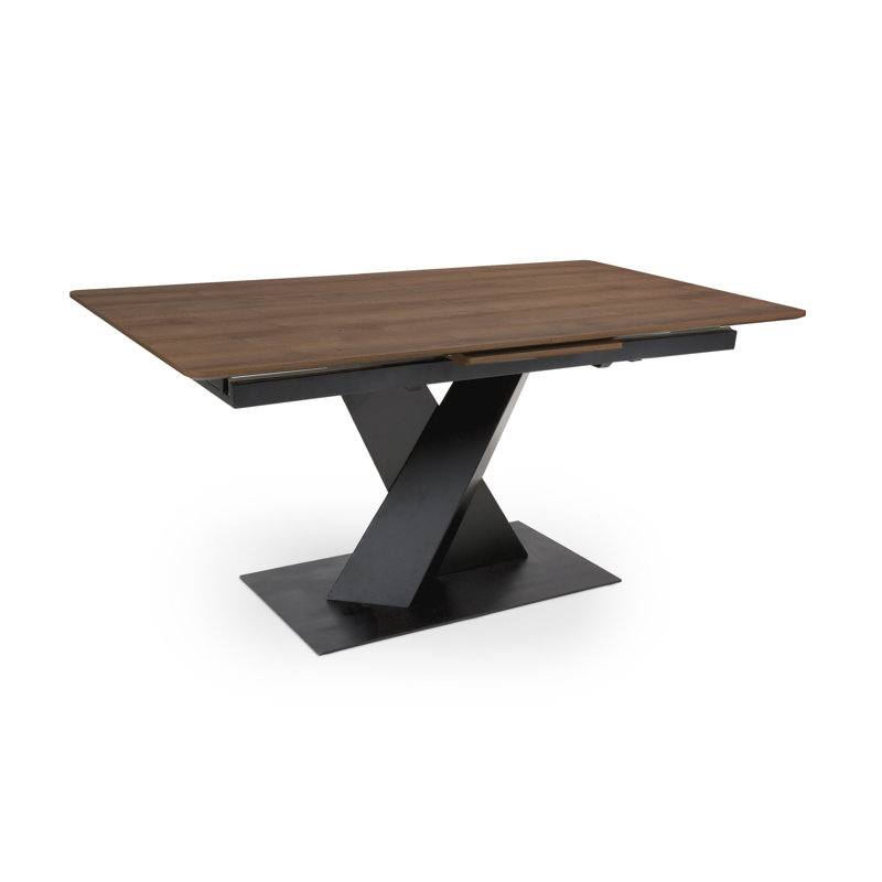 Annetraud Extendable Metal Base Dining Table, Light Walnut