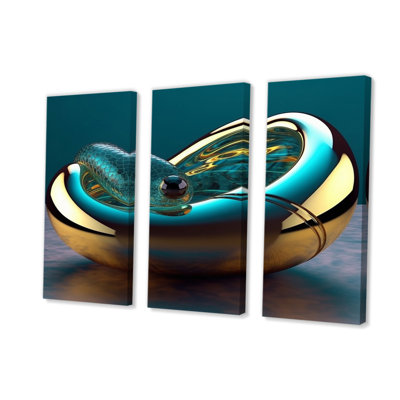 «Rhythm Of Infinity 3D Turquoise Gold Sphere IV», reproduction sur toile 3 pièces