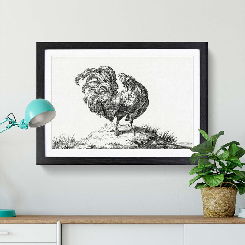 Sketch of a Rooster by Jean Bernard - Picture Frame Drawing Print, Black Framed, 48cm H x 65cm W x 2cm D