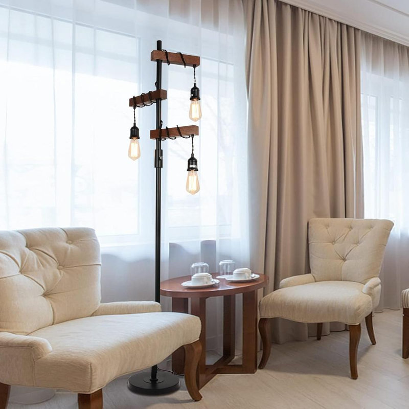 Lampe sur pied (bois naturel + caramel)