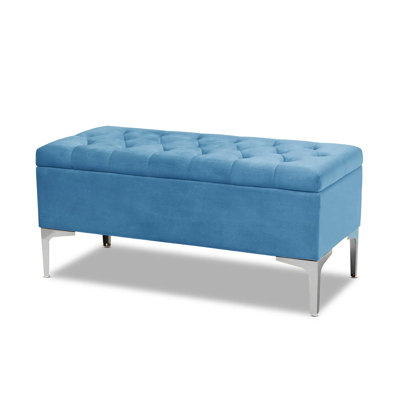 Modena Wide Velvet Tufted Rectangle Ottoman Storage Bench with Legs, Upholstered Multi-Function Footstool Bench for Living Room & Bedroom