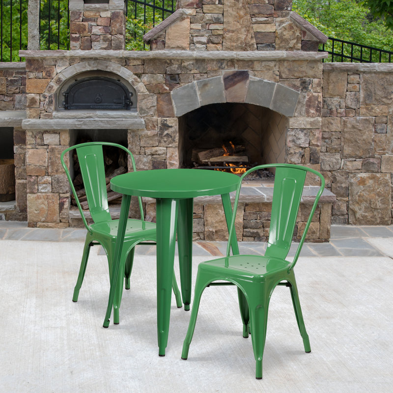 Brinson Round Steel Bistro Set, Green, 24"