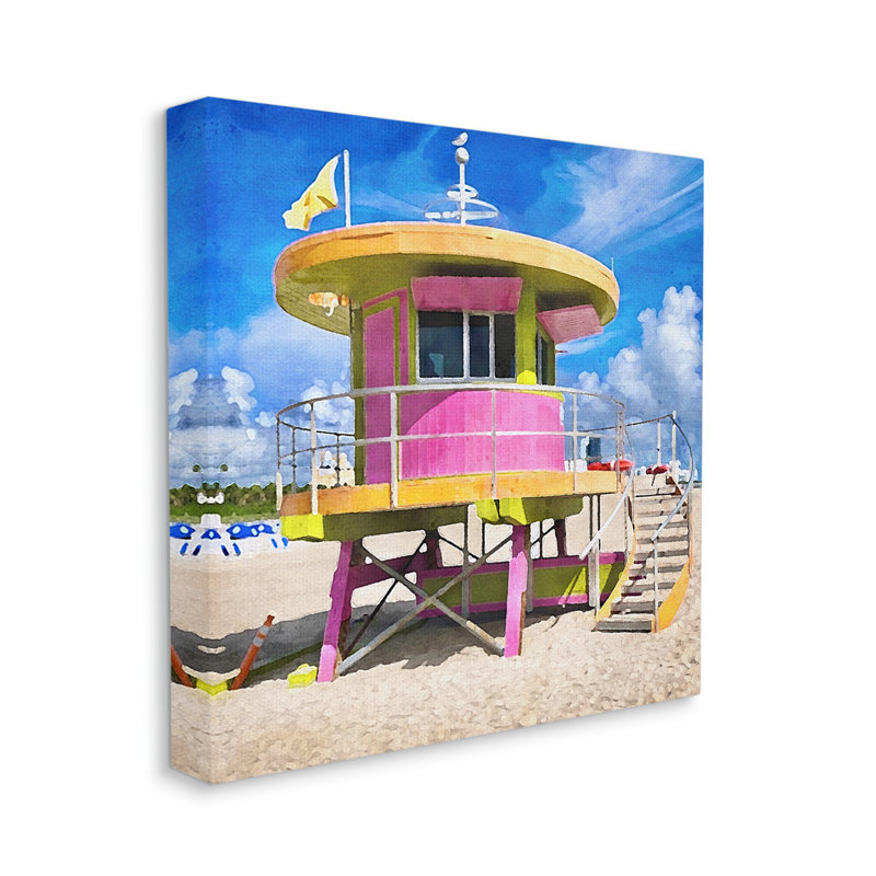 Highland Dunes Pink Lifeguard Hut, Estampe numérique Farmhouse, H 24 po x l 24 po x P 1,5 po