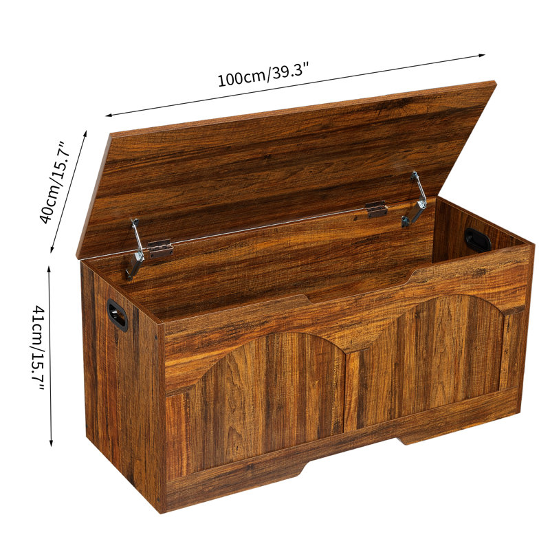 Wooden Shoe Storage Bench with U-Shaped Handle for Entryway, Bedroom, or Living Room - Safety Hinge - 300 lb Capacity - Easy Assembly - Multi-Use Toy Box Organizer - Brown, 100CM