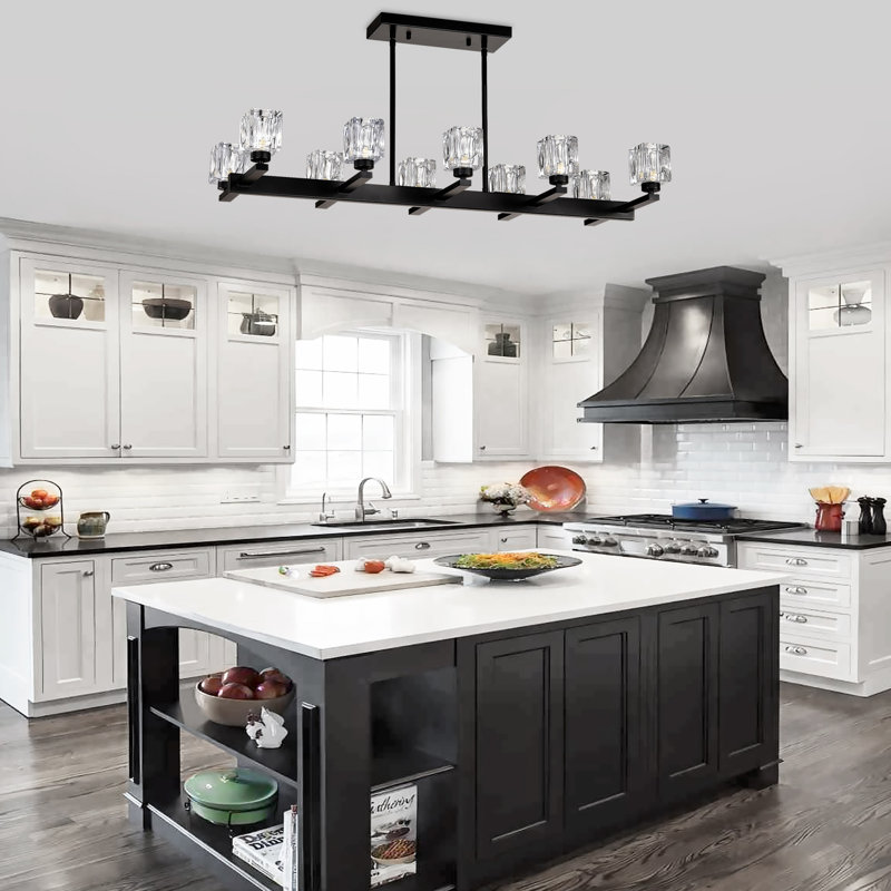 10 - Pour îlot de cuisine - Luminaire en cristal noir moderne à hauteur réglable, ampoule G9 10 * g9 *, 40 W maximum, conception américaine, suspension mate réglable, finition facile à installer, sensation luxueuse