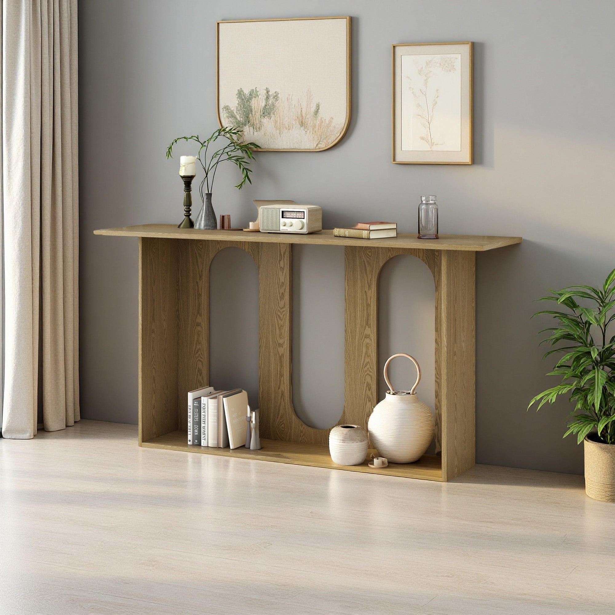 Latitude Run® Modern And Curved Design Ash Veneer Console Table With ...