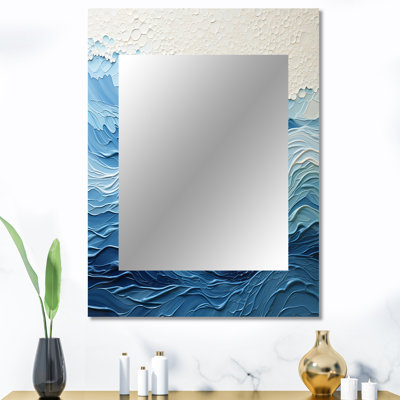 Vagues modernes bleues et blanches de la côte I - miroir mural côtier, miroir décoratif bleu, impression d'art en métal