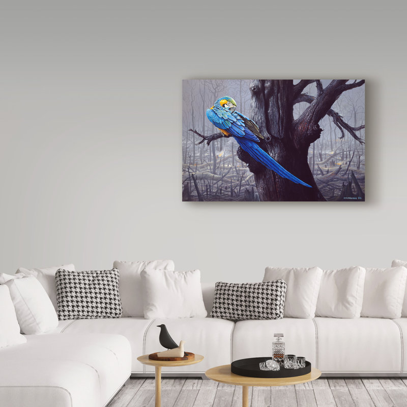 Blue and Yellow Macaw in Burned Forest Canvas Art