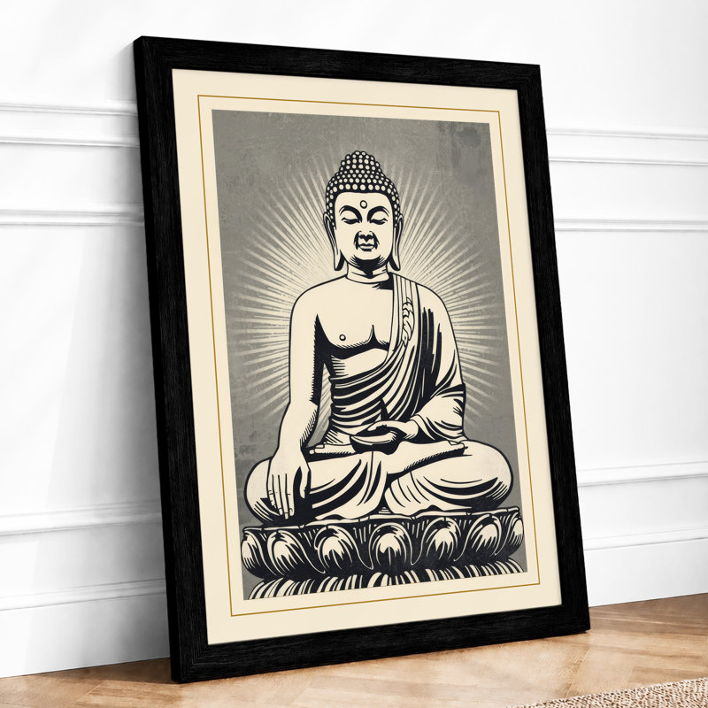 Meditative Buddha Japandi - Framed Print, A2 - 59.4 x 42.0 cm, Black