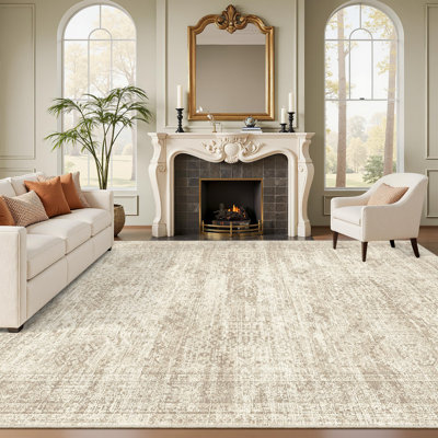 Tapis lavable 8 x 10, grands tapis doux pour le salon Tapis beige rétro 8 x 10 pour la salle à manger Tapis antidérapant sous la table