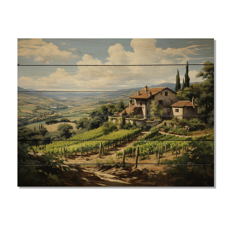 Vineyard Country Charm Serene On Wood Print, H 10 po x l 20 po x P 0,78 po