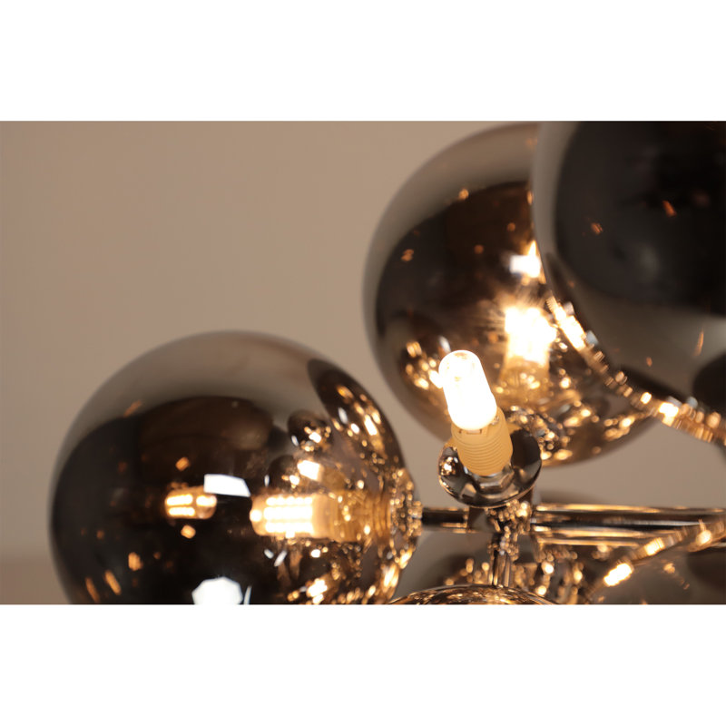 Lustre 23,62 "Spoutnik 13 boule de verre, Gris argenté, Chrome