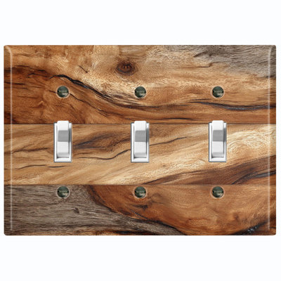 Couvercle de plaque d'interrupteur en métal; Bascule standard à 3 bandes US - image imprimée de bois rustique