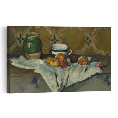 Still Life With Jar, Cup, And Apples, C.1877 Abstract Contemporary Wall Art Print by Paul Cezanne - 1 Piece Wrapped Canvas Wall Art