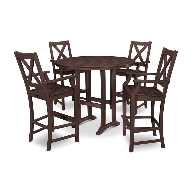 Braxton 5-Piece Nautical Trestle Arm Chair Bar Set, Mahogany