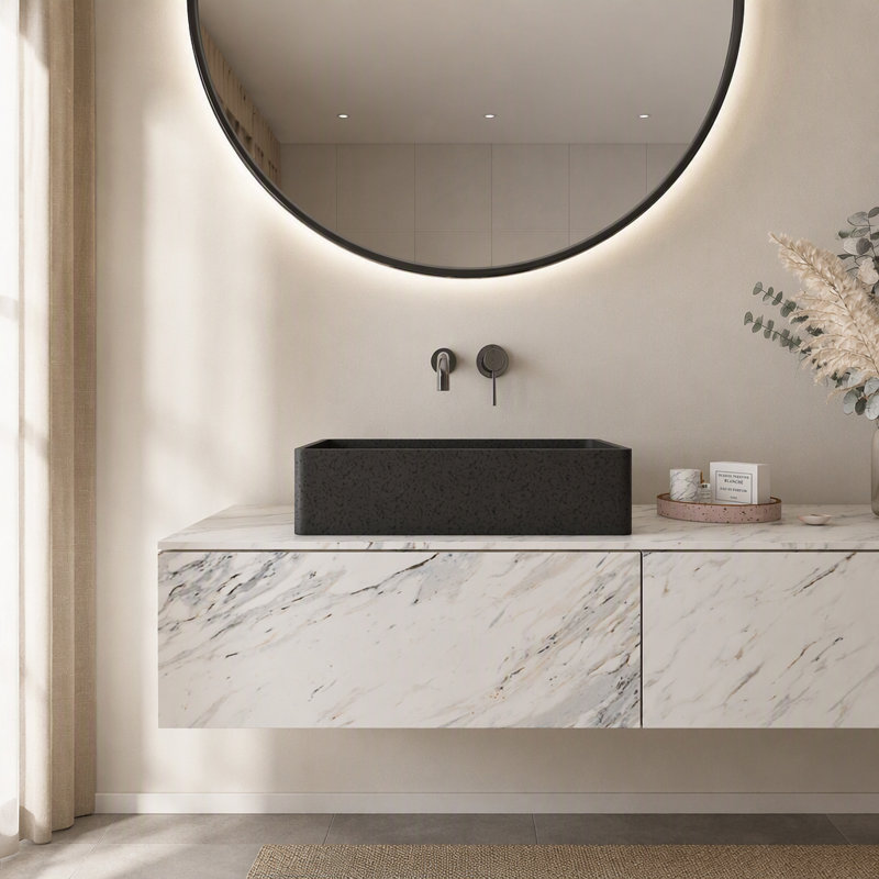 Lavabo de salle de bain rectangulaire en béton 19,68 "gris foncé moderne avec motifs