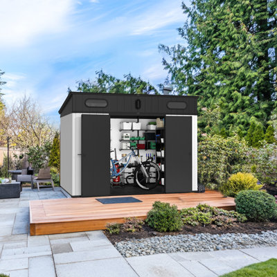 10 Ft. W X 7 D Plastic Shed For Outdoor Items - , Heavy Duty Floor, Ventilation Ports & Skylights (lock Not Included System