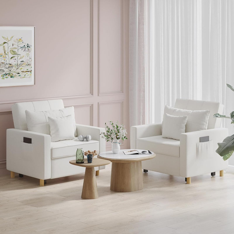 Emma-Leigh 1 Seater Fabric Accent Chairs Bed, White Velvet Fabric
