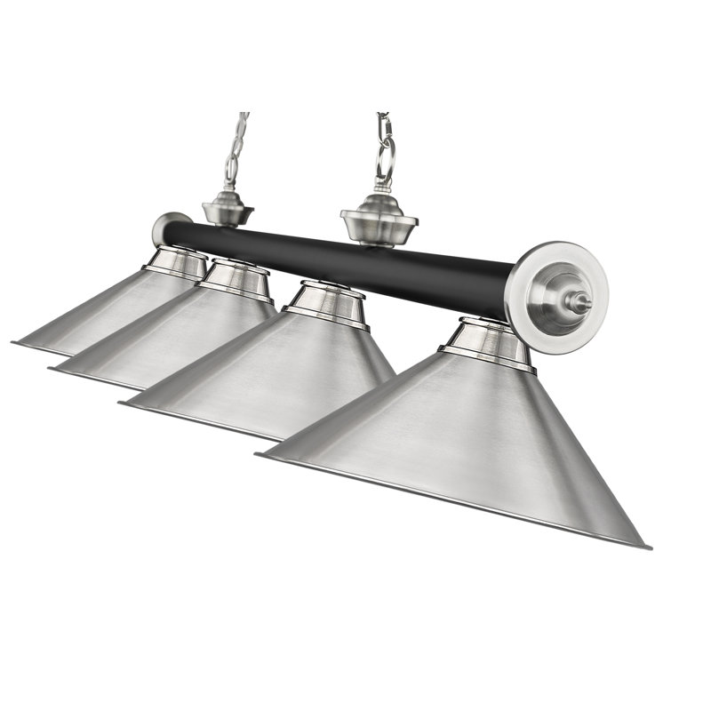 Billard 4 lumières Annaleisa, Noir mat/nickel brossé, Nickel brossé