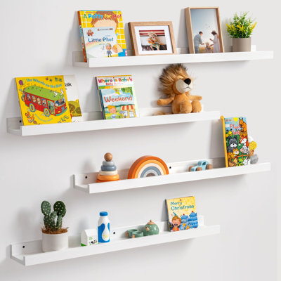 4 Piece Solid Wood Wall Picture Ledge Shelves for Rustic Wood Wall Mount Storage & Display Shelving