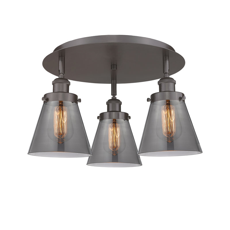 Plafonnier encastré 3 lumières Cone, Plaqué couleur fumée, Bronze frotté à l'huile