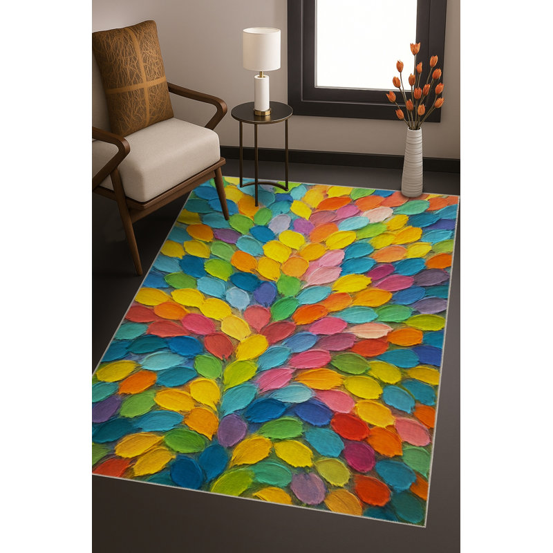 Tapis bleu tissé lavable rétro Mosso, 2'6" x 4'11"