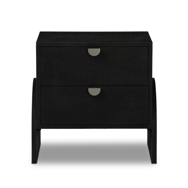 Cressida Nightstand-Ivory Painted Linen, Black Linen