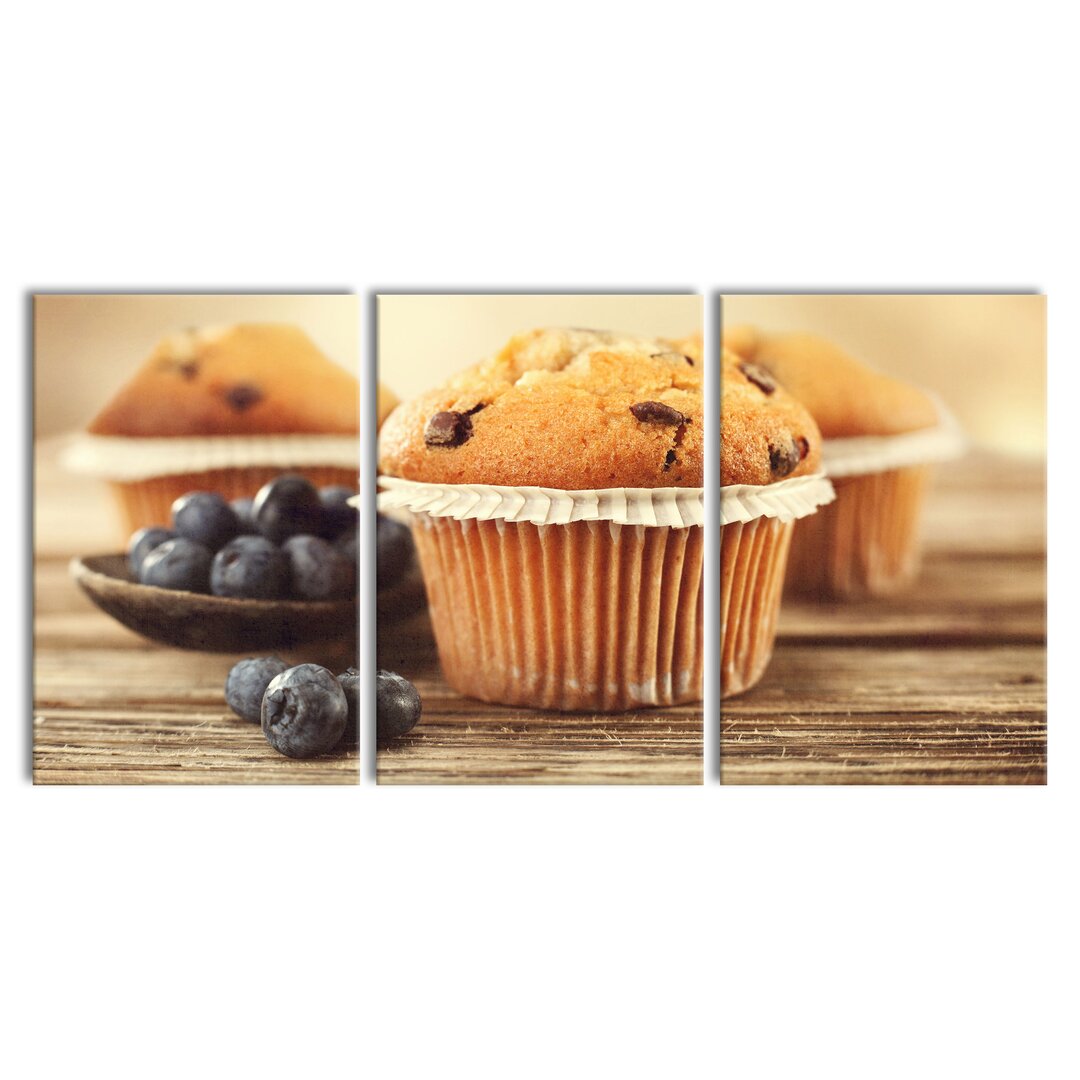 3-tlg. Leinwandbilder-Set Muffins mit Blaubeeren