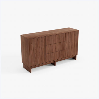 59.1-Inch Farmhouse Buffet Sideboard with 2 Doors and 3 Drawers, Walnut Finish with Stripe Grain Texture, Storage Cabinet for Dining Room, Living Room and Hallway