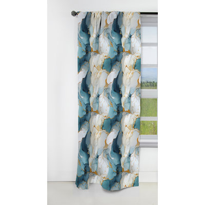 Zen Blue And White Marble - Abstract Marble Curtain - Blackout Marble Curtain - 1 Panels