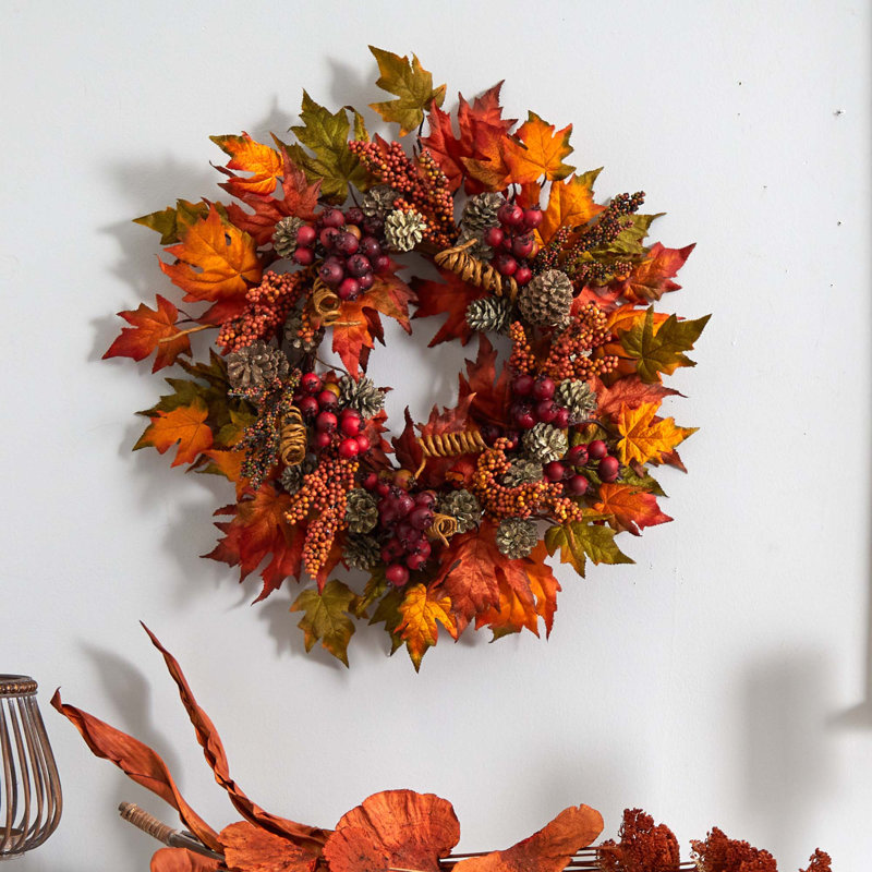 Autumn Maple and Berry Artificial Wreath with Pinecones