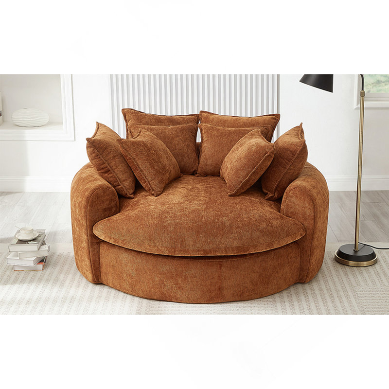 Canapé-lit rembourré à dossier plein et rembourré avec 8 coussins décoratifs pour salon, 59,8 po, Orange