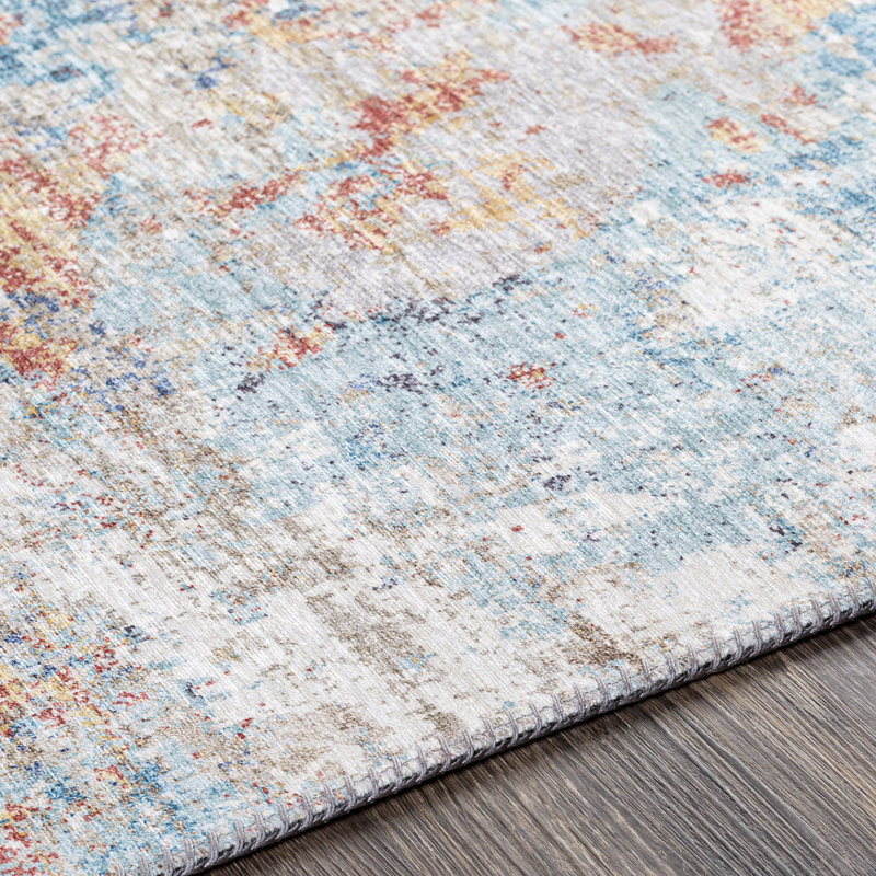 Edick Abstract Blue/Orange/Gray Area Rug, Rectangle 9' x 12'