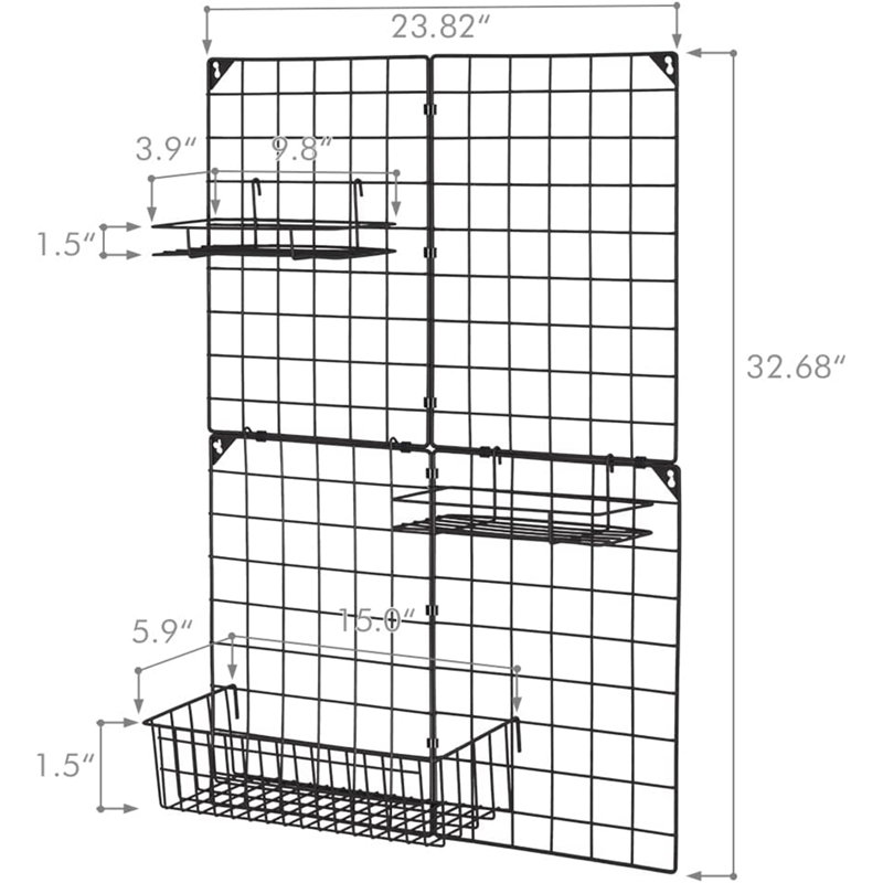 Grille de rangement murale Nate avec tableau mémo