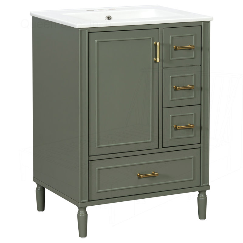 Meuble-lavabo moderne 24 po avec lavabo en céramique, Vert olive